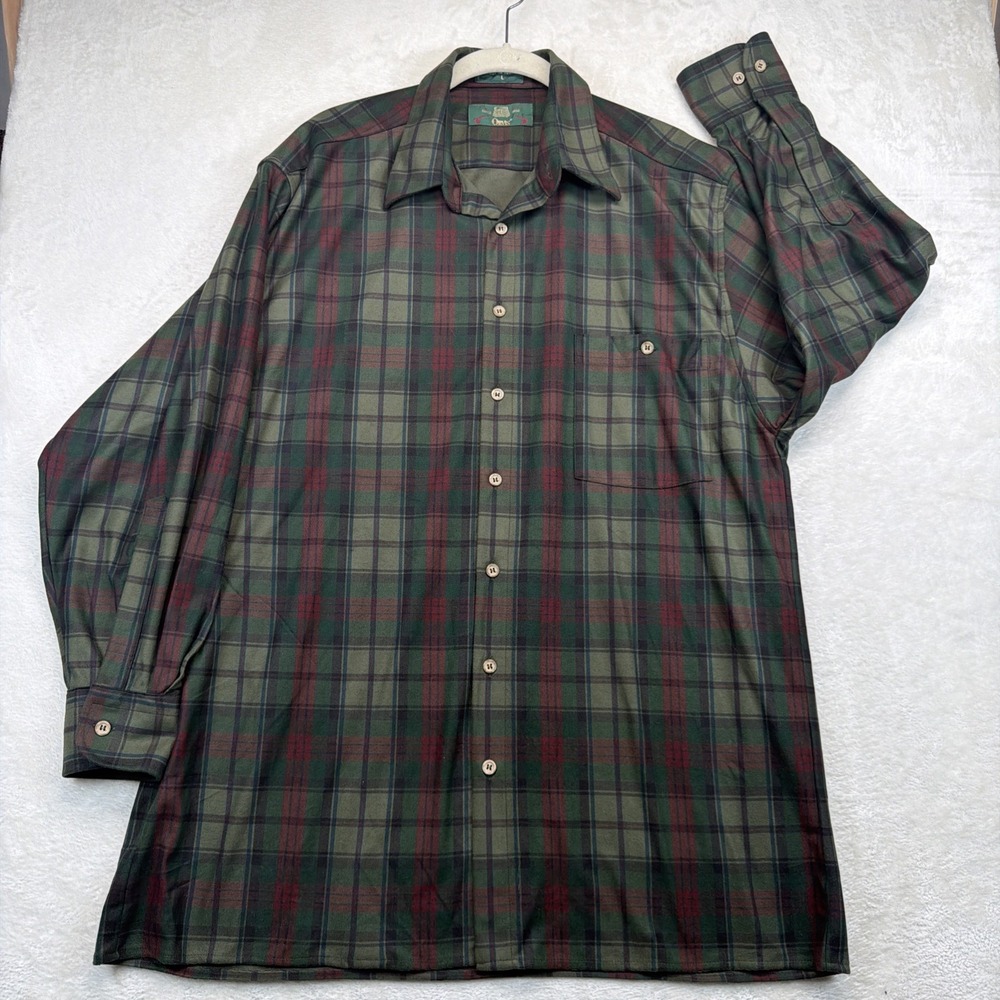 Orvis Men's Plaid Button Up Shirt Large Green Red Long Sleeve Outdoor Casual